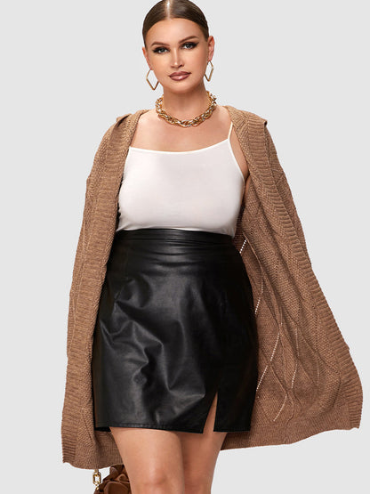 Cable Knit Belted Hooded Cadigan