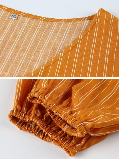 Striped V-neck Knot Blouse