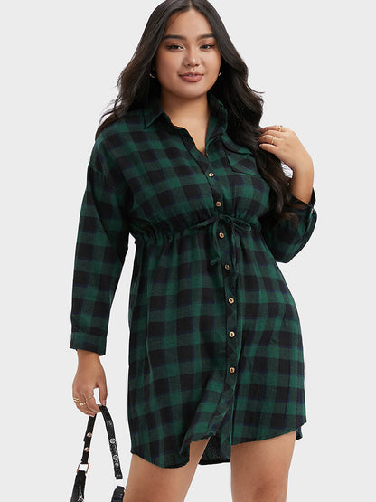 Plaid Button Shirt Dress