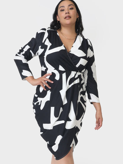 Color Block Asymmetrical V Neck  Dress