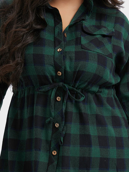 Plaid Button Shirt Dress