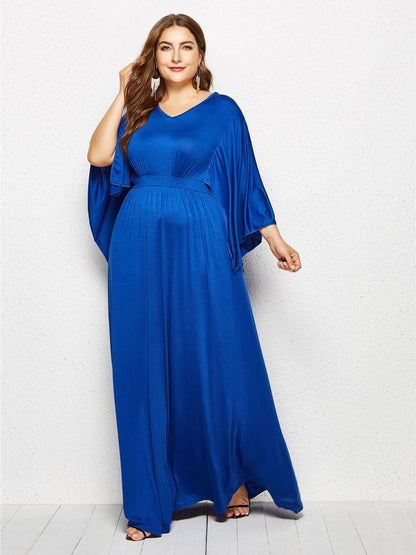 Solid Color Bat Sleeve Maxi Dress