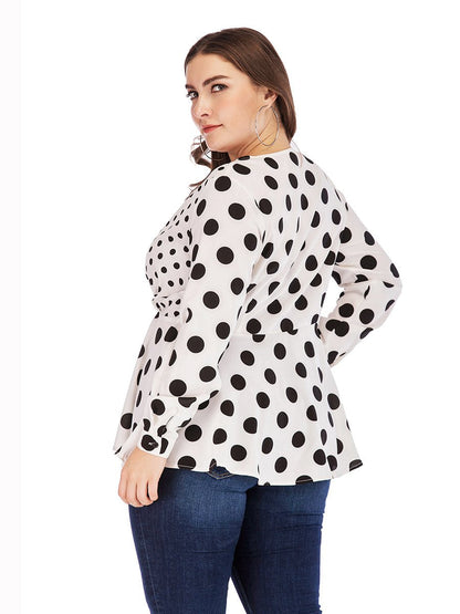 Polka Dot Wrap V-neck Blouse