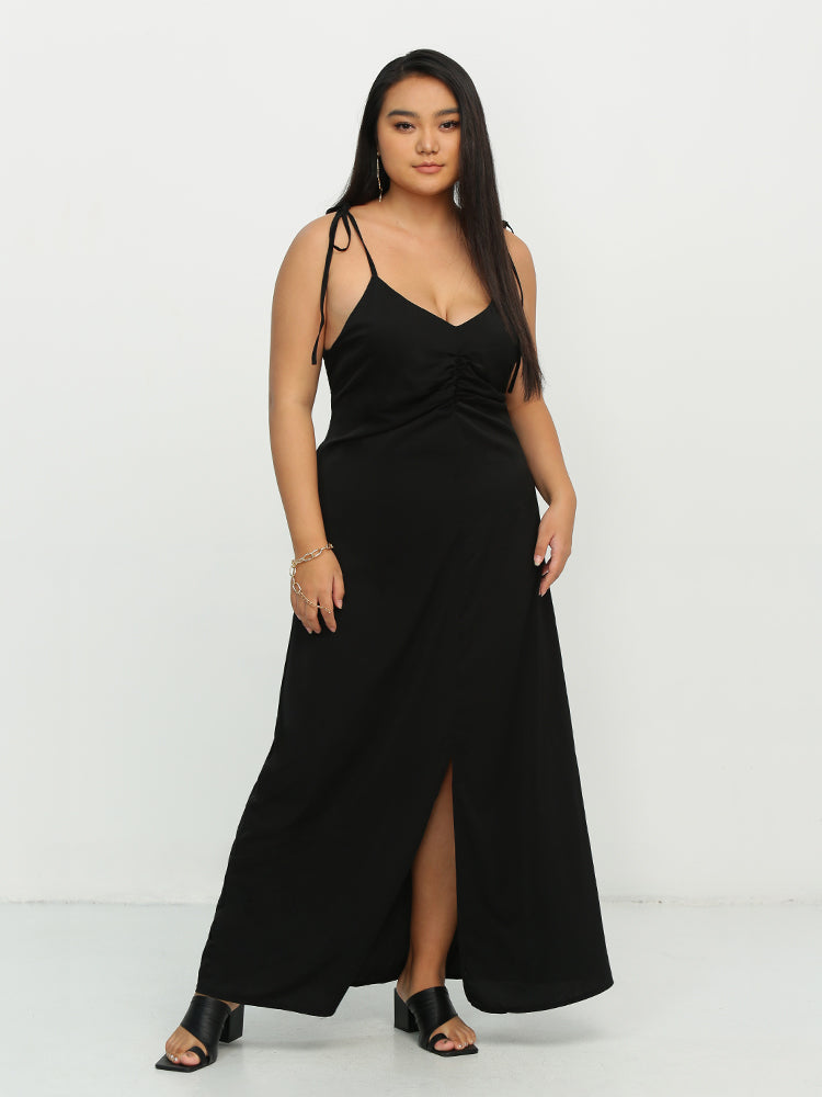 Knotted Shoulder Split Hem Dress