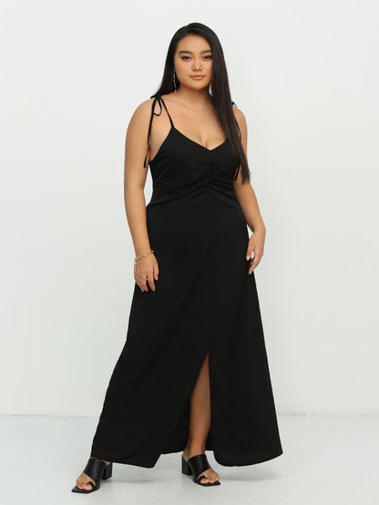 Knotted Shoulder Split Hem Dress