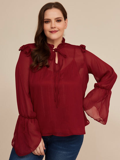 Flared Sleeve Tied Chiffon Blouse