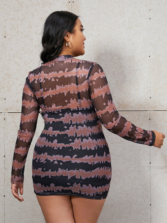 Water Ripple Mesh Bodycon Dress