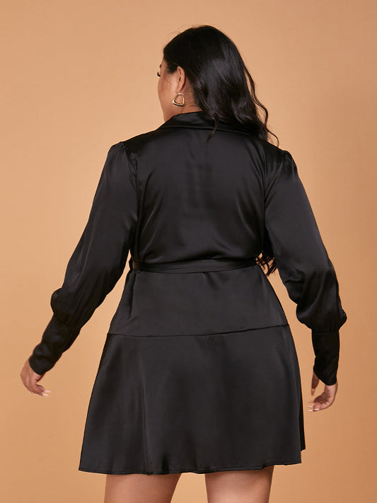 Surplice Neck Wrap Belted A Line Dress