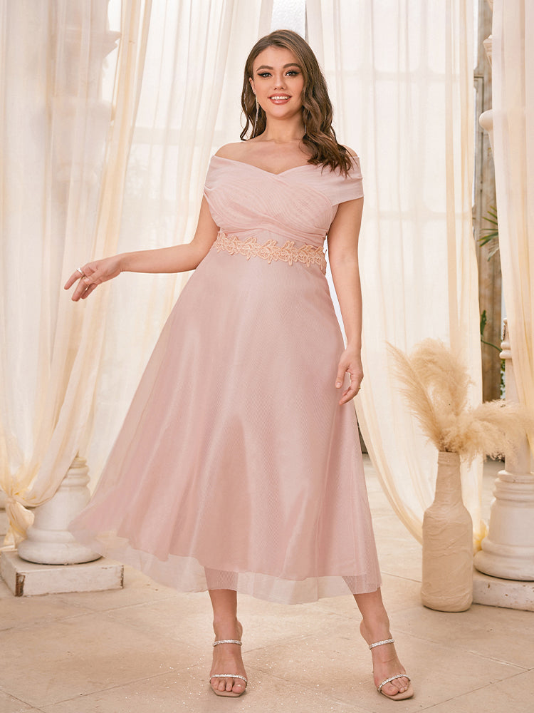 Off Shoulder Lace Up Backless Mesh Dress