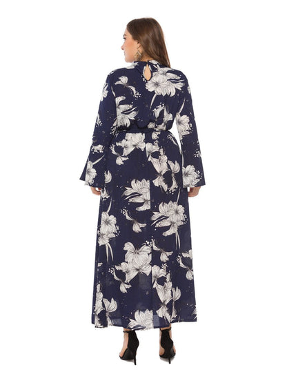 Floral Printed Hollow Out Flared Sleeve Maxi Dress