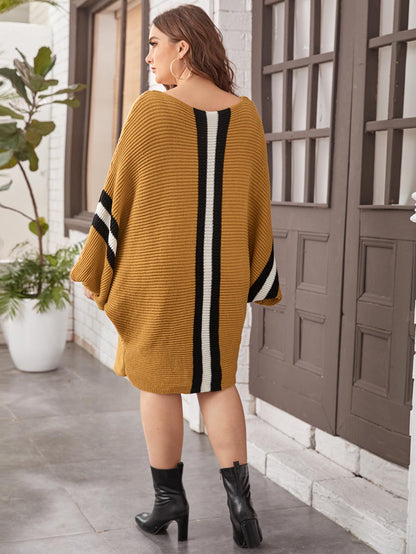Striped Pattern Batwing Sleeve Sweater Dress