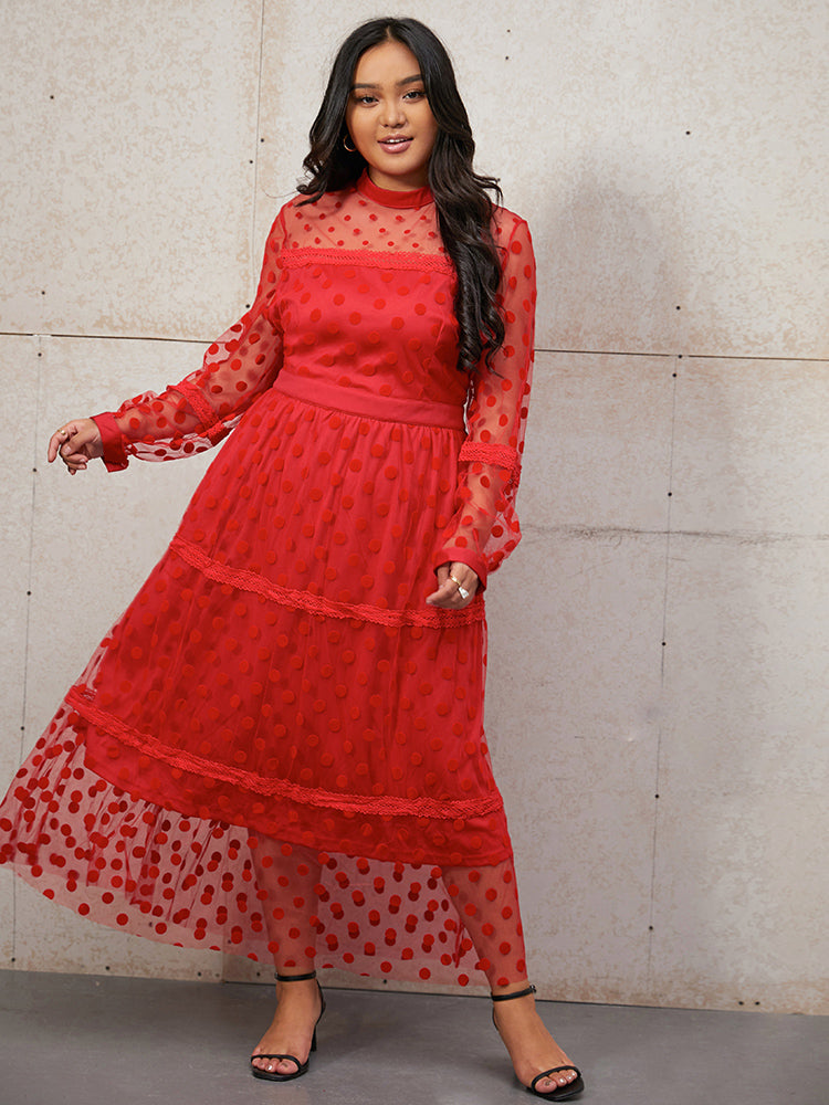 Polka Dot Mesh Tiered Dress