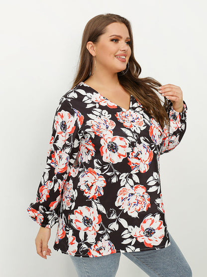 V-neck Floral Loose Top