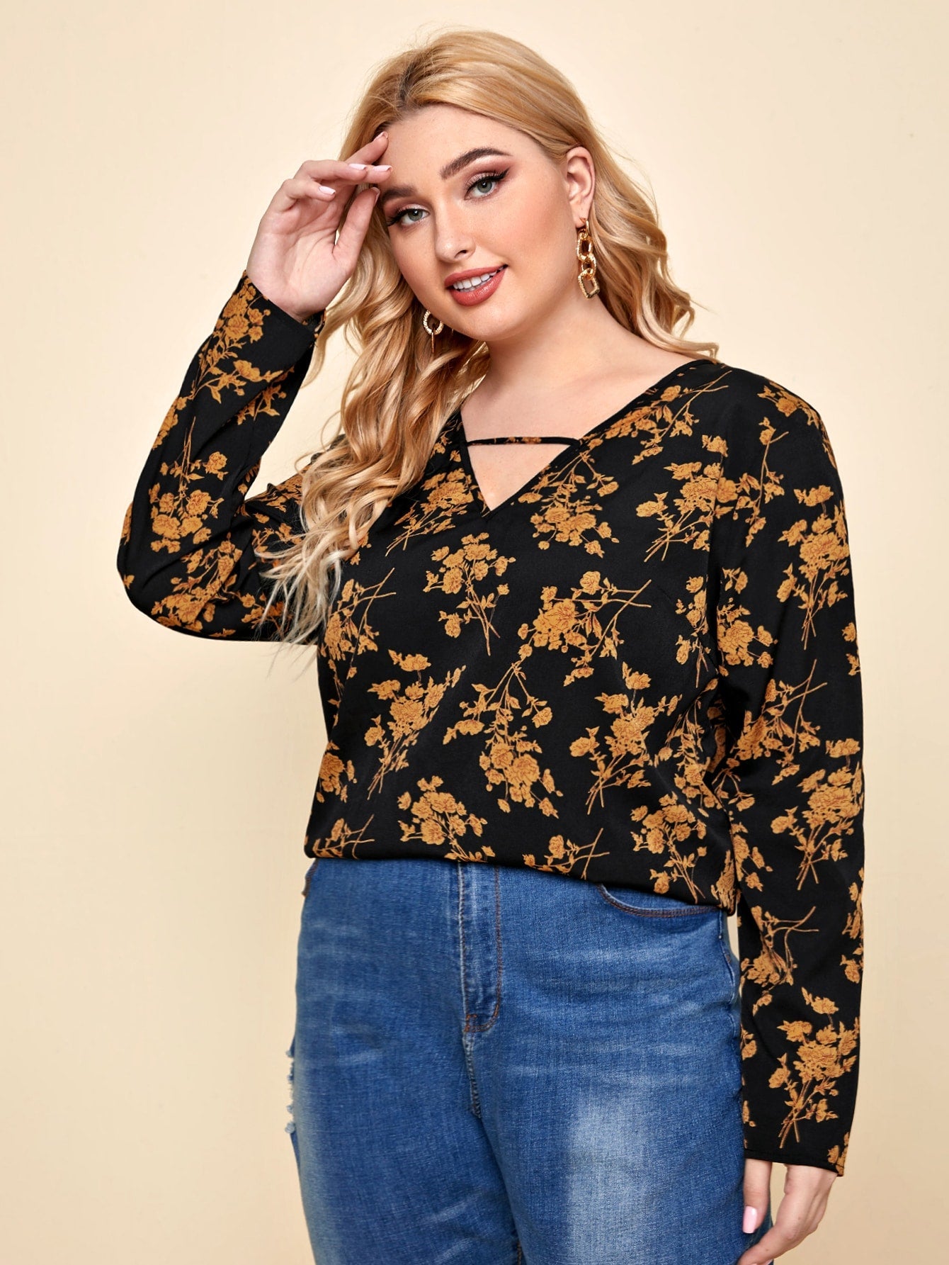 V-cut Neck Floral Top