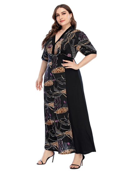 Printed Pacthwork Half-sleeve Maxi Dress