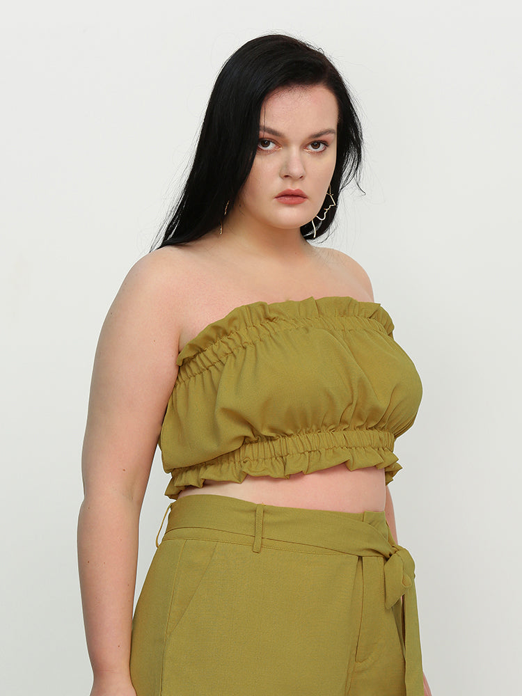 Shirred Frill Trim Crop Top