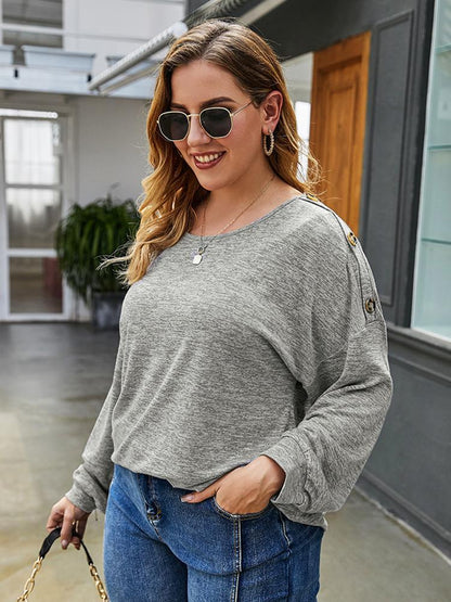 Solid Color Button Shoulder T-shirt