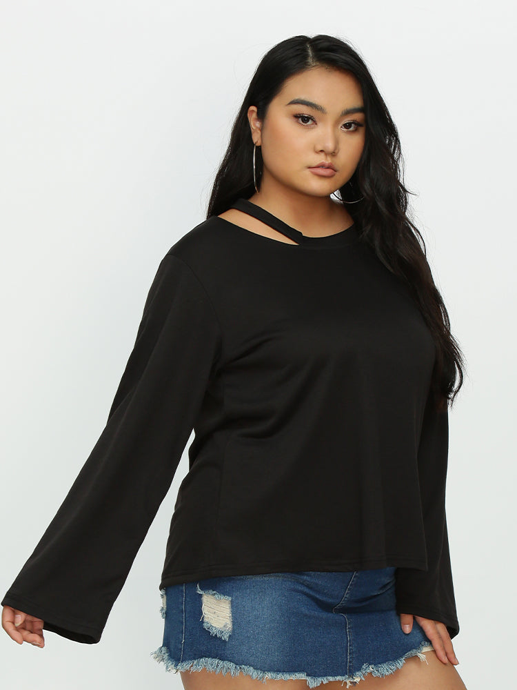 Cut Out Bell Sleeve T-Shirt