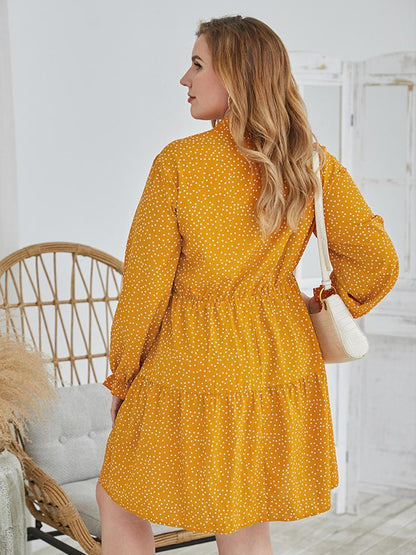 Dot Printed Cravat Pleated Dress