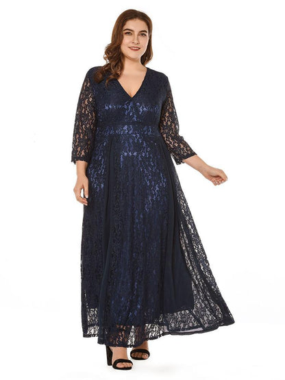 Lace V-neck Elegant Maxi Dress