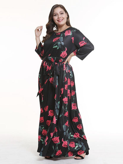 Floral Printed Belt Maxi Dress