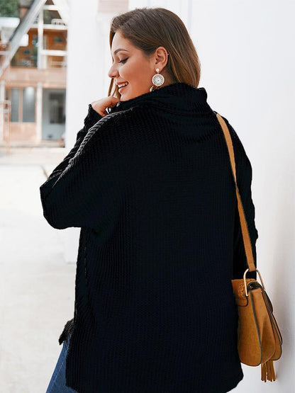 Turtleneck Waffle Solid Color Knit Top