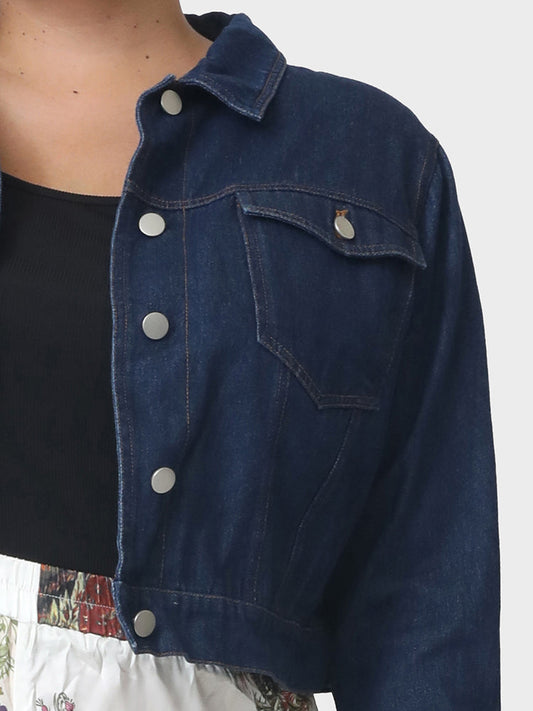 Button Loose Crop Denim Coat