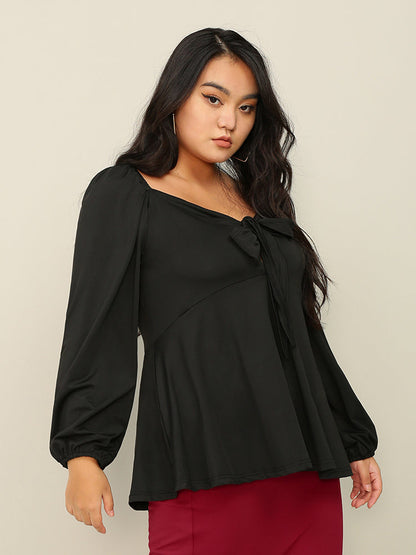 Bowknot Ruffle Long Sleeve Top