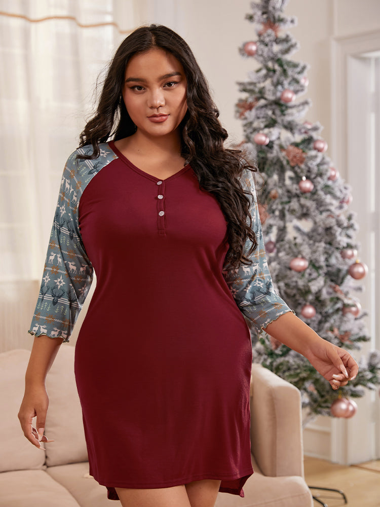 Christmas Geo Print Button Half Dress