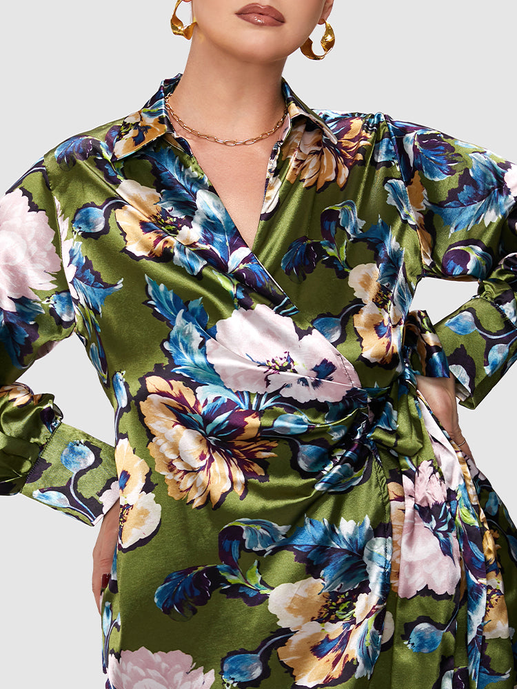 Floral Print Wrap Knot Dress