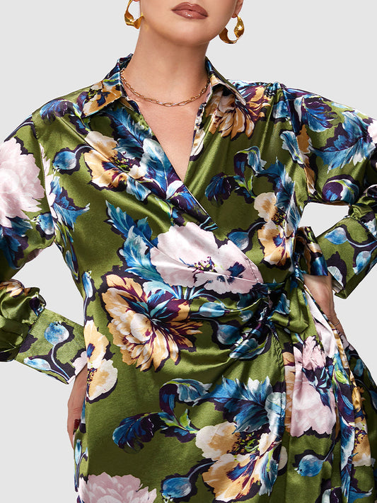 Floral Print Wrap Knot Dress