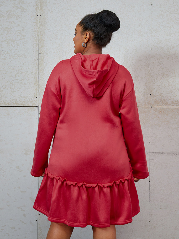 Hooded Zipper Ruffles Sweatshirt Dress