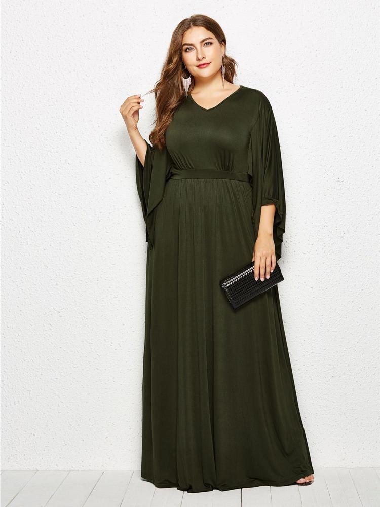 Solid Color Bat Sleeve Maxi Dress
