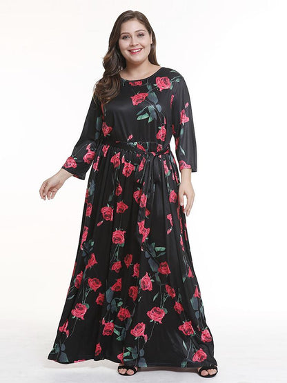 Floral Printed Belt Maxi Dress