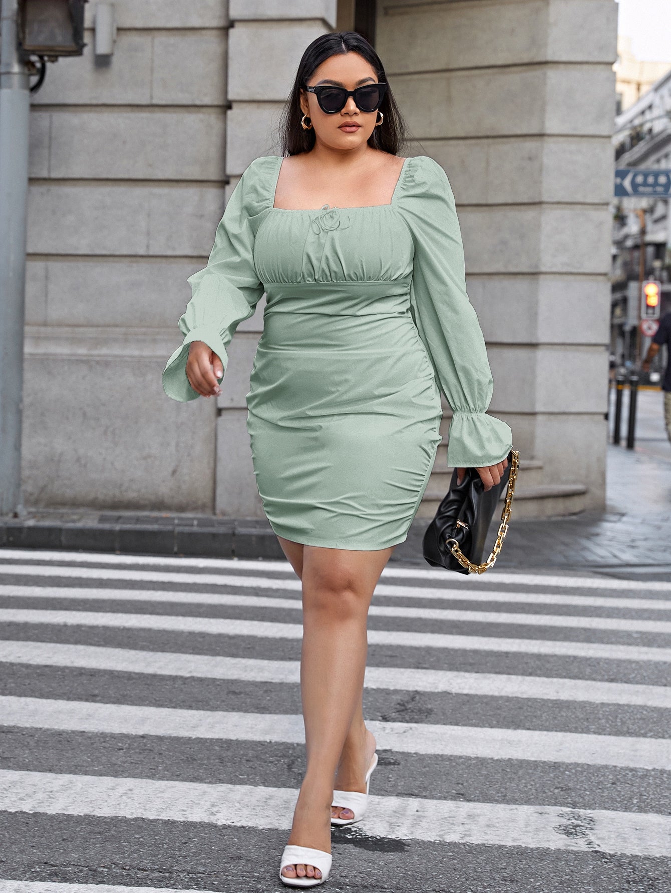 Flounce Sleeve Ruched Bust Dress