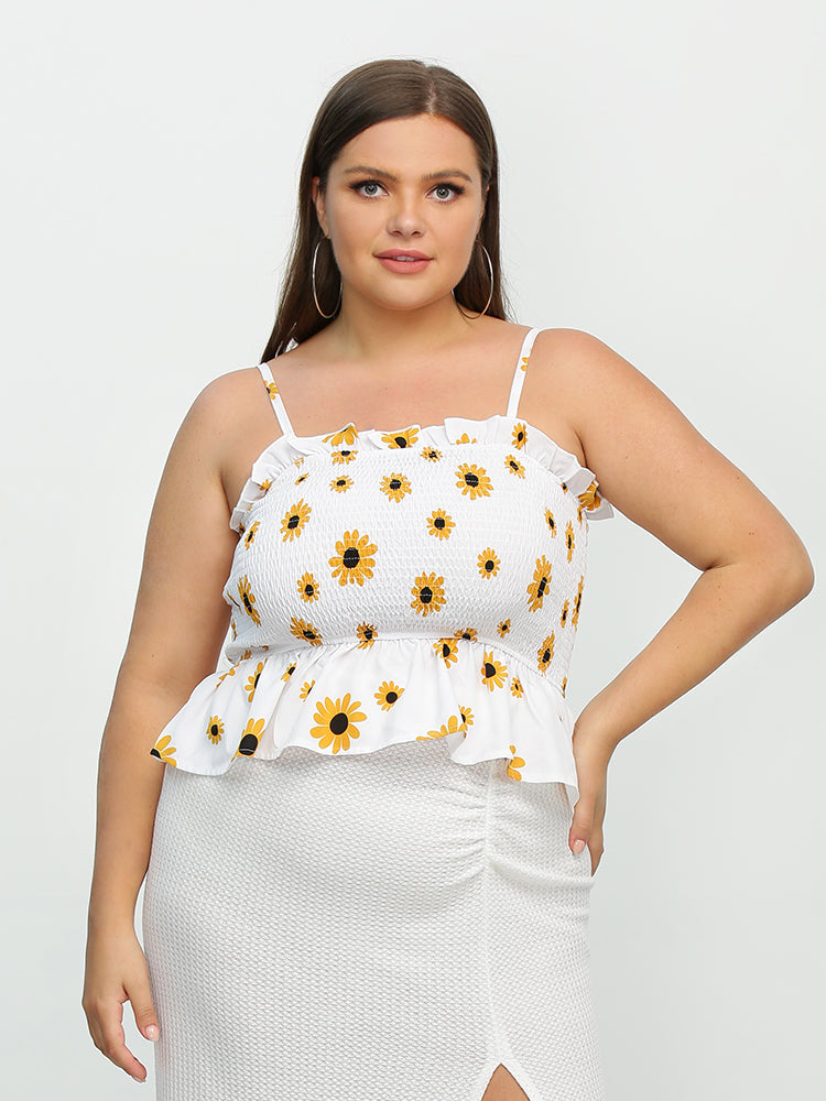 Daisy Shirred Frill Trim Crop Top