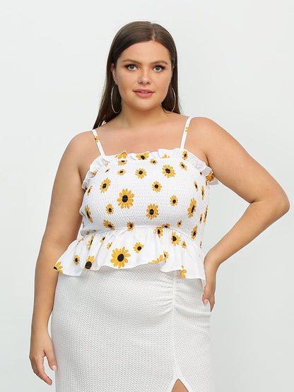 Daisy Shirred Frill Trim Crop Top