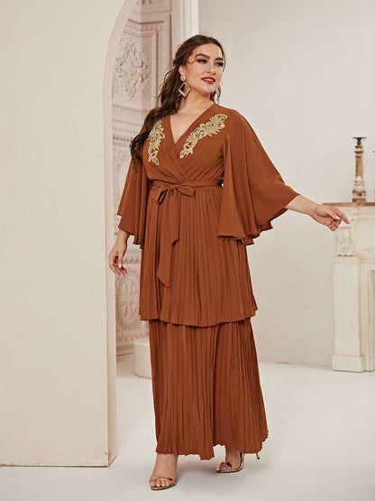 Embroidery Ruffle Sleeve Belt Organ Dress