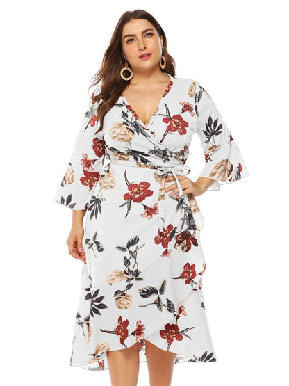 Floral Wrap Ruffle Sleeve Dress