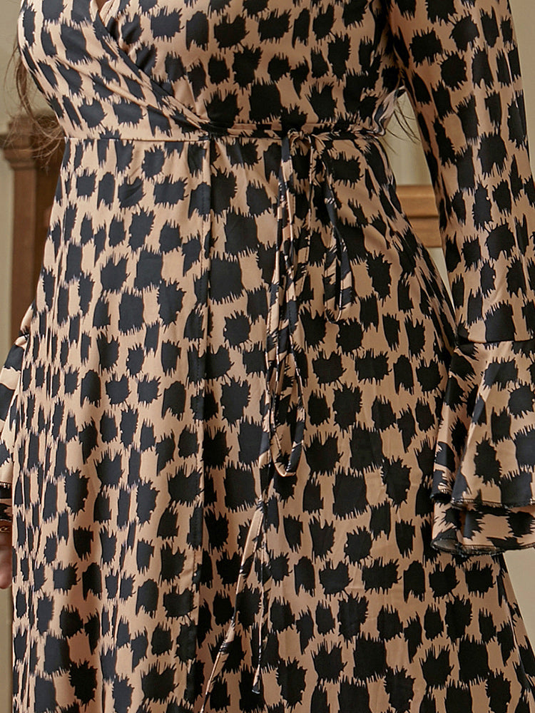 Leopard Deep V Neck Ties Split Dress