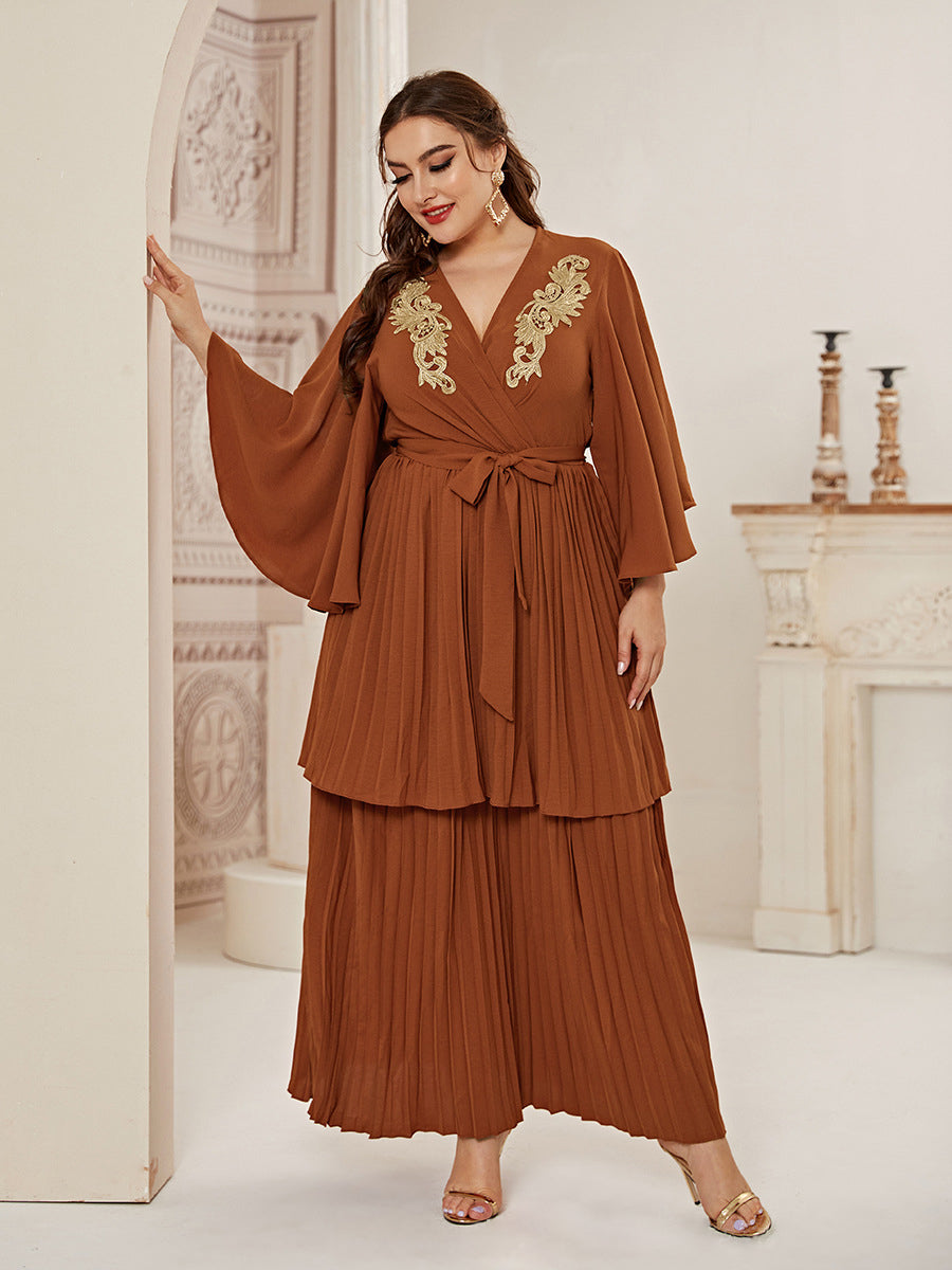 Embroidery Ruffle Sleeve Belt Organ Dress