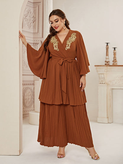 Embroidery Ruffle Sleeve Belt Organ Dress