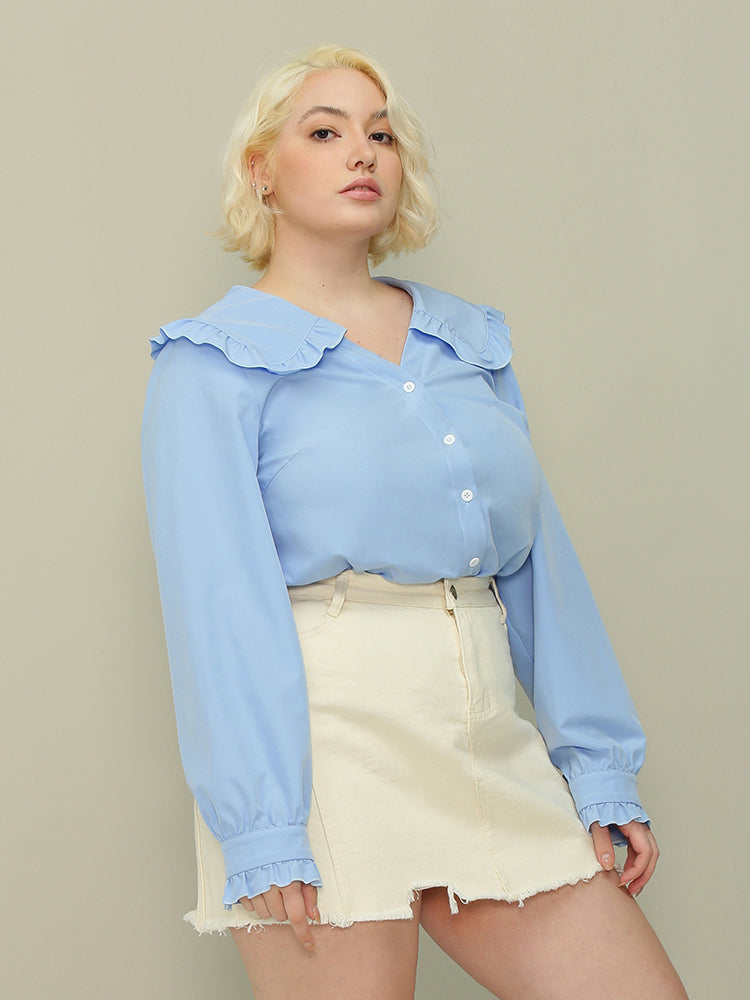 Peter Pan Collar Ruffled Blouse