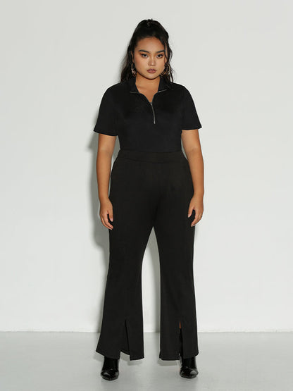 Lapel Collar Zipper Top