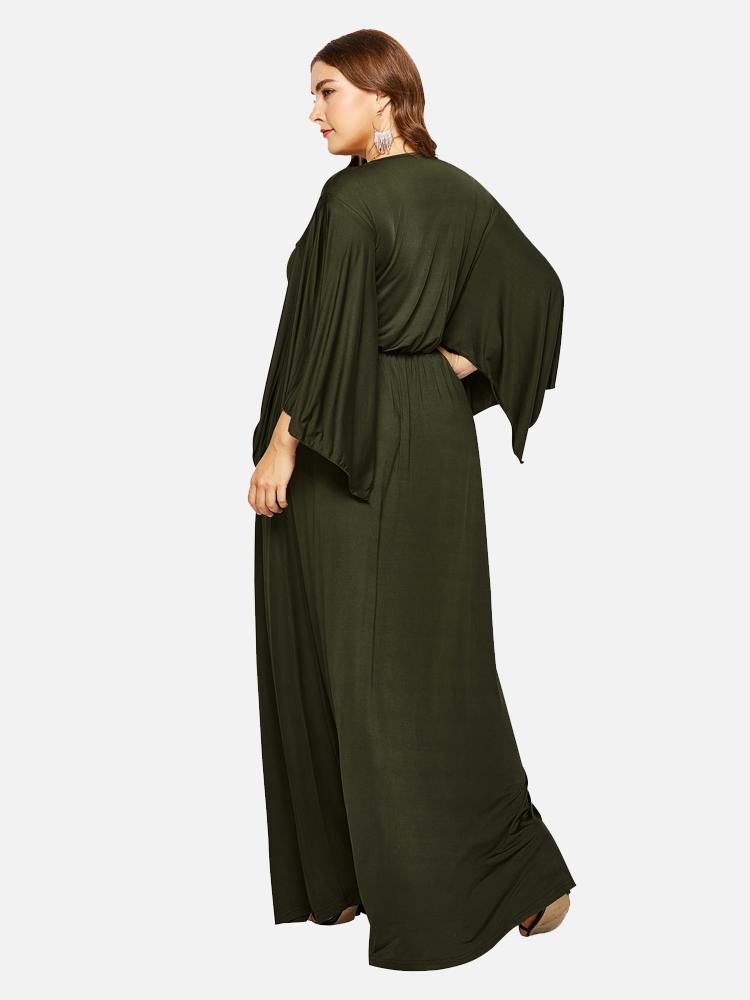 Solid Color Bat Sleeve Maxi Dress