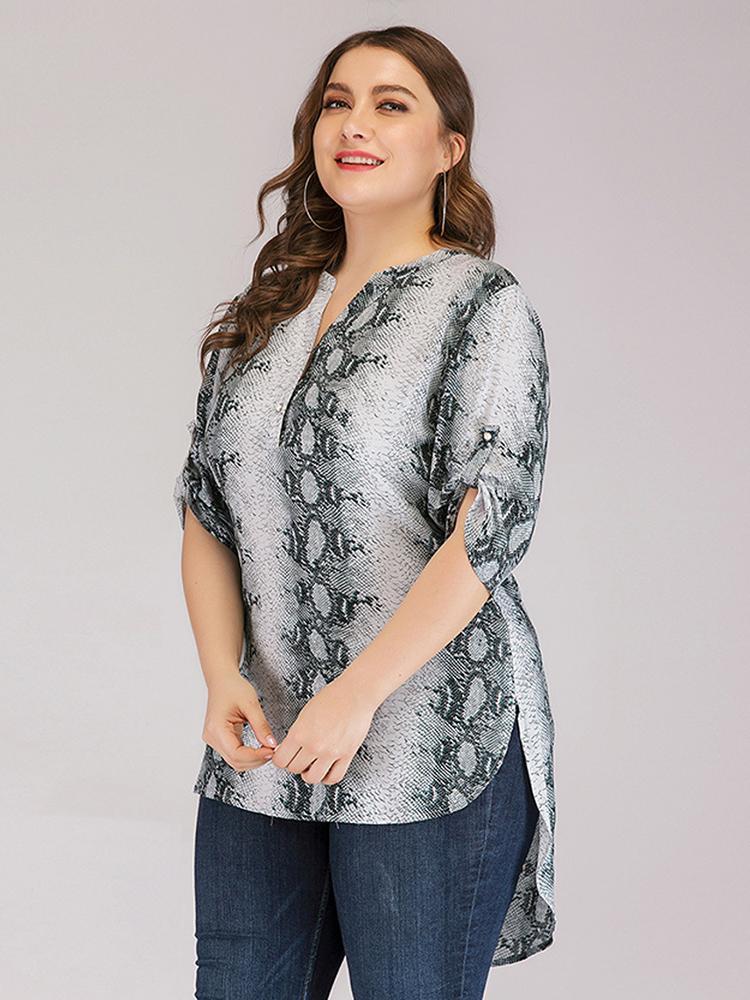 Snake Printed Henley Collar Blouse
