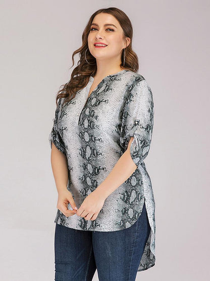Snake Printed Henley Collar Blouse