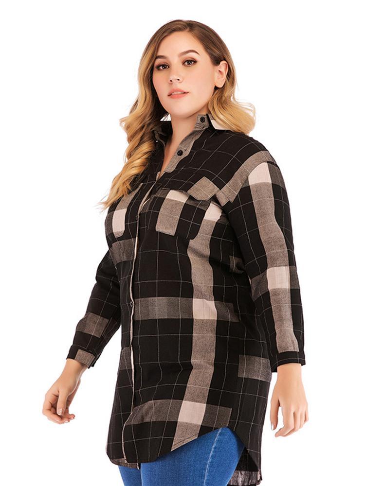 Classic Plaid Pocket Mid-length Shirt