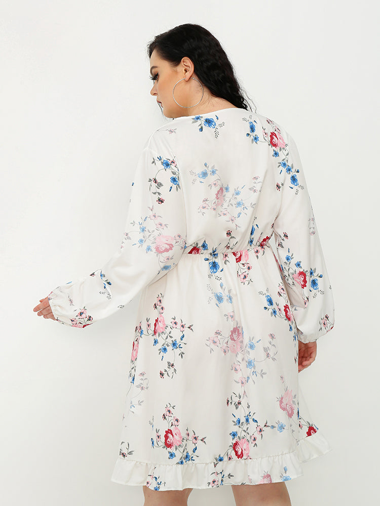 Ruffled V-neck Wrap Dress