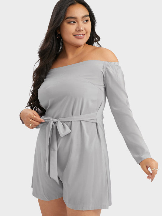 Solid Belted Off Shoulder Jumpsuit